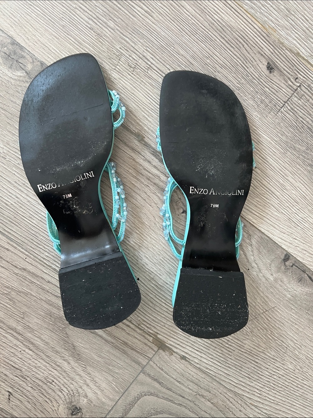 Enzo Angiolini Turquoise Beaded Slide Mules - Picture 4 of 6